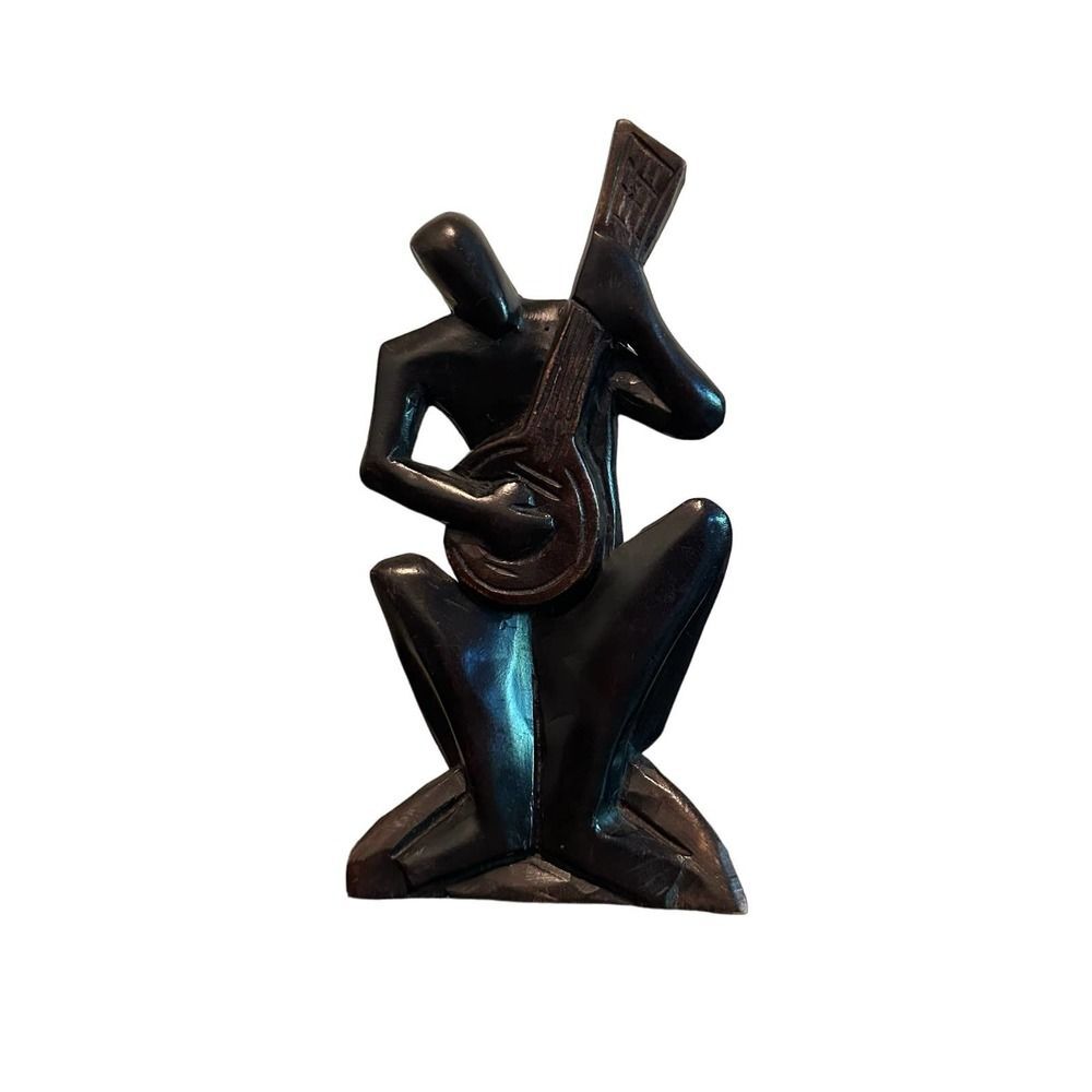 Vintage Guitar Player Wooden Carving